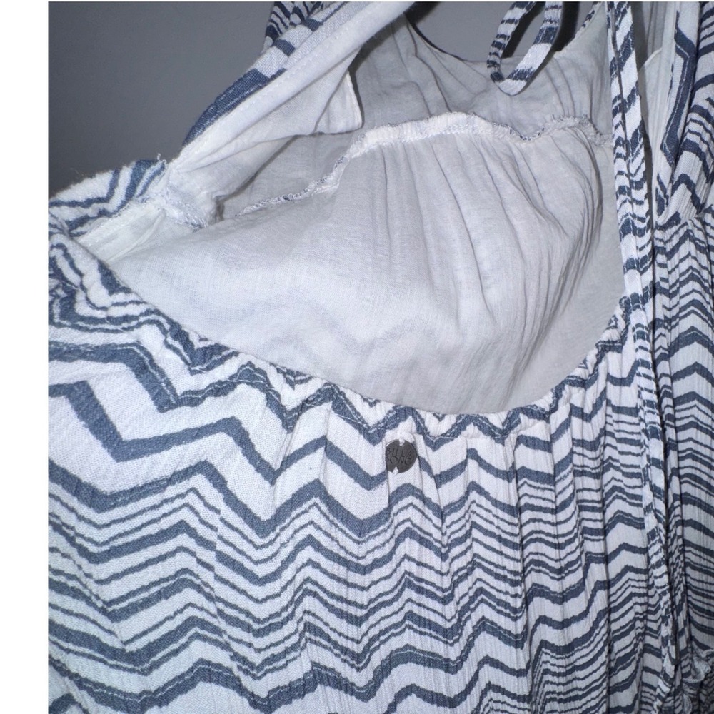 Billabong Sun Lovin Slate Blue Chevron Maxi Dress Empire Waist Spaghetti Strap L - Picture 14 of 16